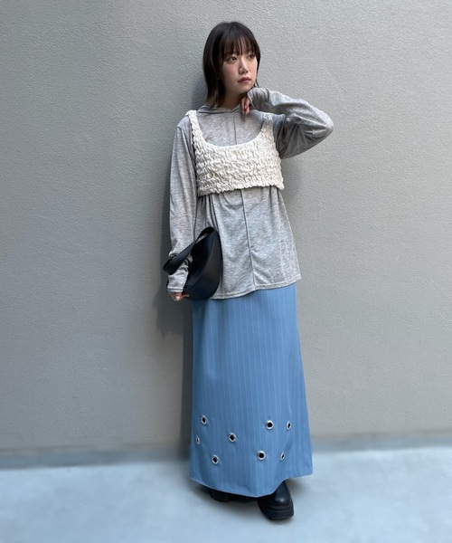 PURE BRIGHT（ピュアブライト）の「フードデザイン杢シアートップス（Tシャツ/カットソー・レディース・ブラック/アイボリー/グレー・FREE）」の5枚目の写真