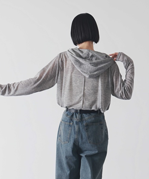 PURE BRIGHT（ピュアブライト）の「フードデザイン杢シアートップス（Tシャツ/カットソー・レディース・ブラック/アイボリー/グレー・FREE）」の11枚目の写真