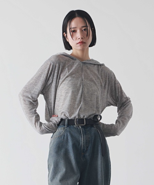 PURE BRIGHT（ピュアブライト）の「フードデザイン杢シアートップス（Tシャツ/カットソー・レディース・ブラック/アイボリー/グレー・FREE）」の12枚目の写真