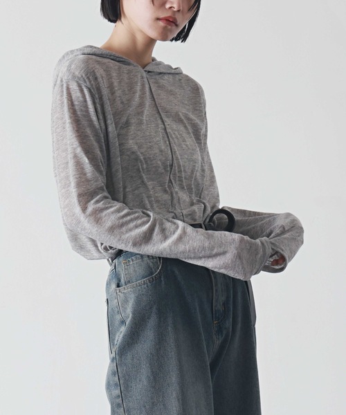 PURE BRIGHT（ピュアブライト）の「フードデザイン杢シアートップス（Tシャツ/カットソー・レディース・ブラック/アイボリー/グレー・FREE）」の13枚目の写真