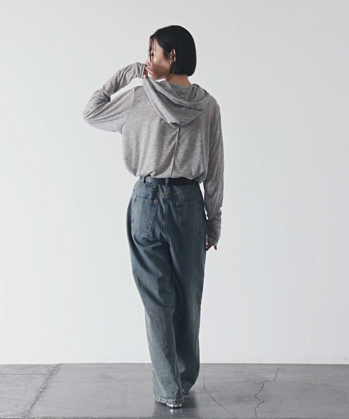 PURE BRIGHT（ピュアブライト）の「フードデザイン杢シアートップス（Tシャツ/カットソー・レディース・ブラック/アイボリー/グレー・FREE）」の18枚目の写真