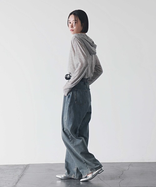 PURE BRIGHT（ピュアブライト）の「フードデザイン杢シアートップス（Tシャツ/カットソー・レディース・ブラック/アイボリー/グレー・FREE）」の17枚目の写真