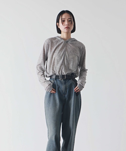 PURE BRIGHT（ピュアブライト）の「フードデザイン杢シアートップス（Tシャツ/カットソー・レディース・ブラック/アイボリー/グレー・FREE）」の16枚目の写真