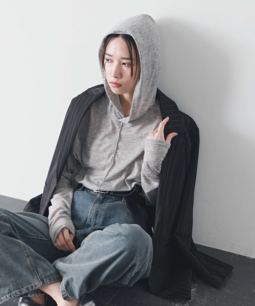 PURE BRIGHT（ピュアブライト）の「フードデザイン杢シアートップス（Tシャツ/カットソー・レディース・ブラック/アイボリー/グレー・FREE）」の20枚目の写真