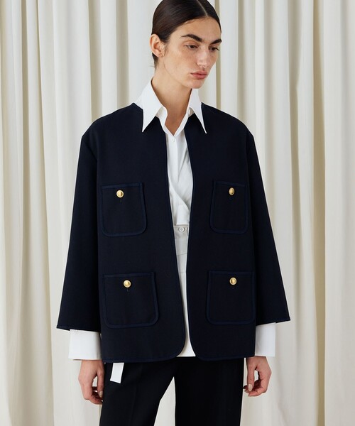 ハードウールオックスフォード ミディジャケット（ノーカラー