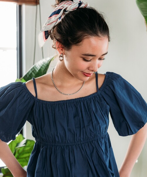 FREAK'S STORE（フリークスストア）の「インド スクエアパフブラウス/2way オフショルダーブラウス/キャミブラウス（シャツ/ブラウス・レディース・ブルー/ブラック/その他1・ﾌﾘ-）」の7枚目の写真