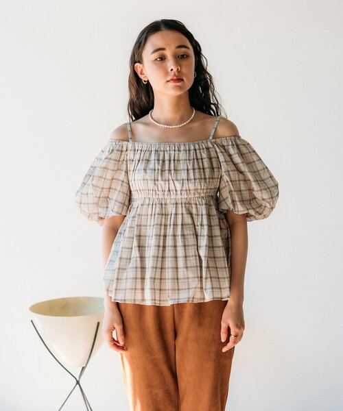 FREAK'S STORE（フリークスストア）の「インド スクエアパフブラウス/2way オフショルダーブラウス/キャミブラウス（シャツ/ブラウス・レディース・ブルー/ブラック/その他1・ﾌﾘ-）」の13枚目の写真