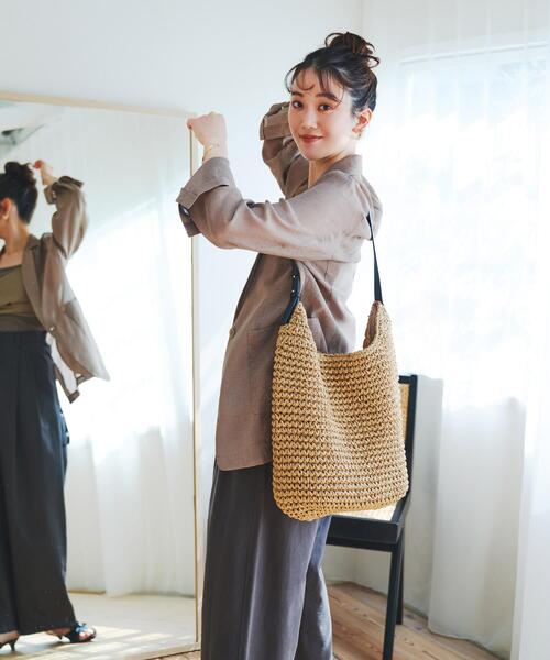 RODE SKO（ロデスコ）の「ワンハンドルペーパートートバッグ（トートバッグ・レディース・グレー/キャメル・ONE）」の4枚目の写真