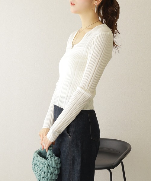 ニット セーター wave neck lib knit pullover /ウェーブ ネック リブ ニット プルオーバー レディース wave neck lib knit pullover /ウェーブ ネック リブ ニット