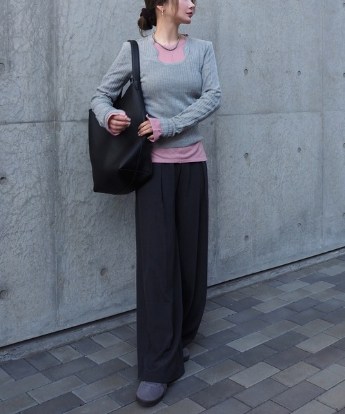 ニット セーター wave neck lib knit pullover /ウェーブ ネック リブ ニット プルオーバー レディース wave neck lib knit pullover /ウェーブ ネック リブ ニット