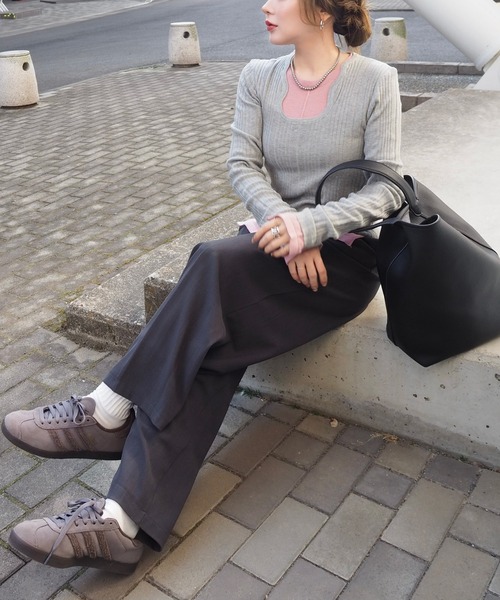 wave neck lib knit pullover /ウェーブ ネック リブ ニット
