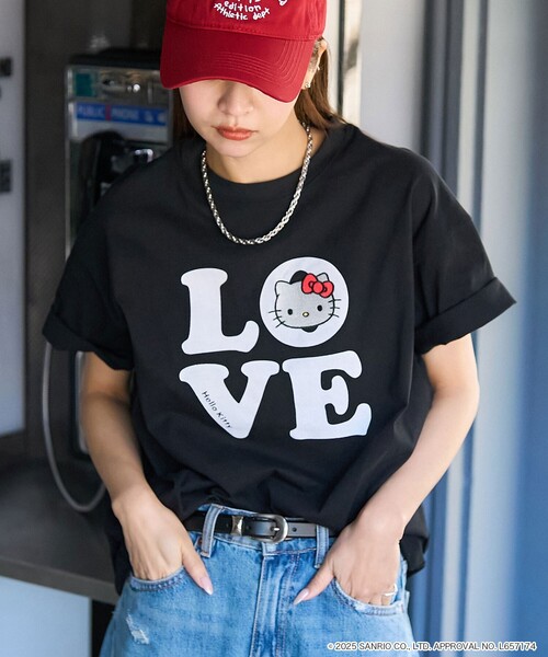 新品 ハローキティ Tシャツ レディース M ラメvivitex キティ レトロ HELLO KITTY】別注 ハローキティデザイン刺繍/プリント オーバー