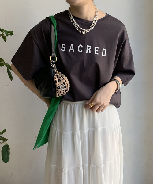 tシャツ 「WEB限定」バックギャザーSACREDロゴTEE レディース セール】【WEB限定】バックギャザーSACREDロゴTEE（Tシャツ