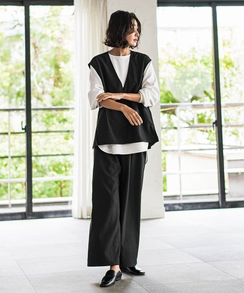 la.f…（ラエフ）の「【biyori】"楽ちんキレイ"リネン風ワイドパンツ≪洗濯機で洗える≫（その他パンツ・レディース・ベージュ/ブラック・9号）」の8枚目の写真