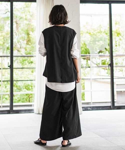 la.f…（ラエフ）の「【biyori】"楽ちんキレイ"リネン風ワイドパンツ≪洗濯機で洗える≫（その他パンツ・レディース・ベージュ/ブラック・9号）」の3枚目の写真