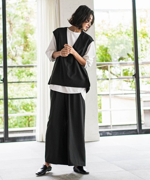 la.f…（ラエフ）の「【biyori】"楽ちんキレイ"リネン風ワイドパンツ≪洗濯機で洗える≫（その他パンツ・レディース・ベージュ/ブラック・9号）」の5枚目の写真