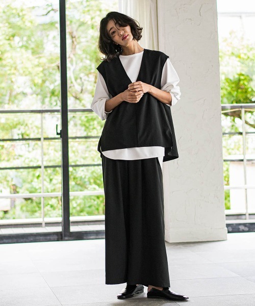 la.f…（ラエフ）の「【biyori】"楽ちんキレイ"リネン風ワイドパンツ≪洗濯機で洗える≫（その他パンツ・レディース・ベージュ/ブラック・9号）」の6枚目の写真