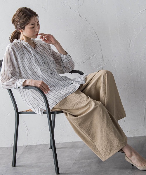 la.f…（ラエフ）の「【biyori】"楽ちんキレイ"リネン風ワイドパンツ≪洗濯機で洗える≫（その他パンツ・レディース・ベージュ/ブラック・9号）」の21枚目の写真