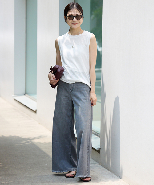 SLOBE IENA(スローブイエナ)の「《追加》スラブ天竺ノースリーブTEE(Tシャツ/カットソー・レディース・ネイビー/ホワイト/スカイブルー/オレンジ系その他/ベージュ・FREE)」の6枚目の写真