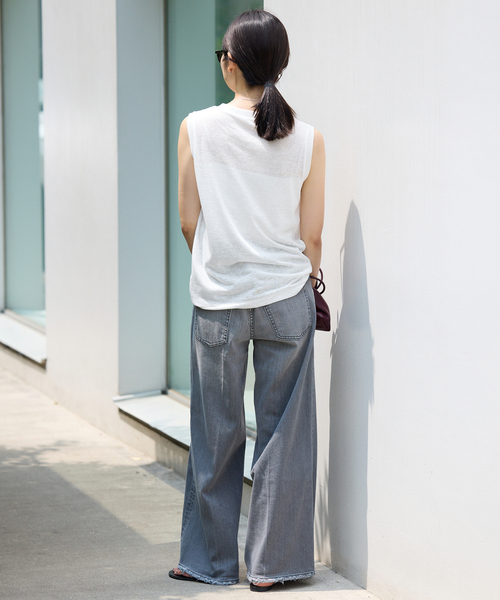 SLOBE IENA(スローブイエナ)の「《追加》スラブ天竺ノースリーブTEE(Tシャツ/カットソー・レディース・ネイビー/ホワイト/スカイブルー/オレンジ系その他/ベージュ・FREE)」の7枚目の写真