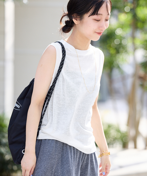 SLOBE IENA(スローブイエナ)の「《追加》スラブ天竺ノースリーブTEE(Tシャツ/カットソー・レディース・ネイビー/ホワイト/スカイブルー/オレンジ系その他/ベージュ・FREE)」の13枚目の写真