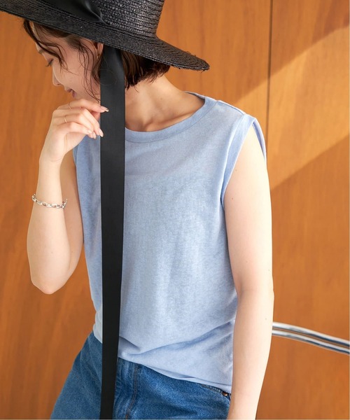 SLOBE IENA(スローブイエナ)の「《追加》スラブ天竺ノースリーブTEE(Tシャツ/カットソー・レディース・ネイビー/ホワイト/スカイブルー/オレンジ系その他/ベージュ・FREE)」の22枚目の写真