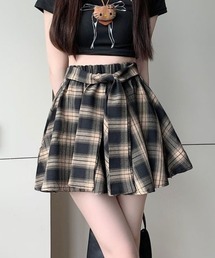 チェックフレア 腰巻き風デザイン ミニスカート