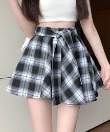 チェックフレア 腰巻き風デザイン ミニスカート