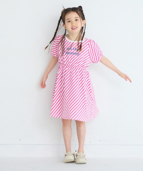 LSP WOW(エルエスピーワオ)の「【LSP WOW!】総柄カットソーワンピース(ワンピース・キッズ・オフホワイト/ピンク/グリーン/ベージュ/ライトブルー・90/100/110/120/80/130)」の1枚目の写真