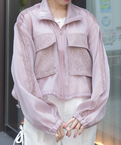 axes femme(アクシーズファム)の「シアートラックジャケット(ブルゾン・レディース・ピンク/ブラック/ホワイト/サックスブルー・FREE)」の4枚目の写真