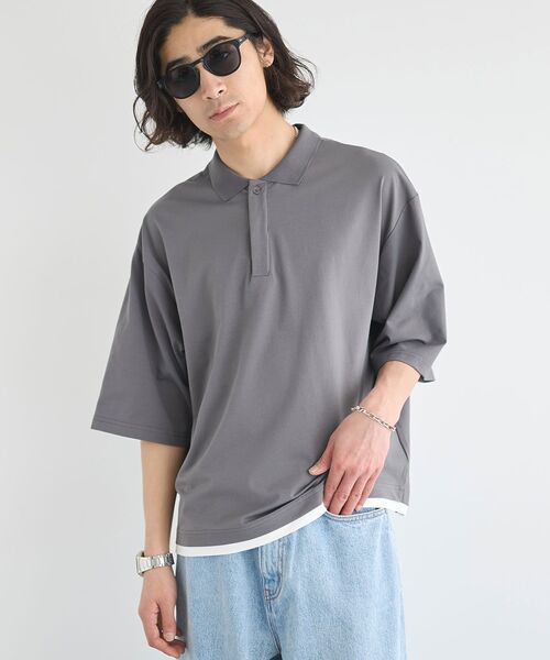 CRAFT STANDARD BOUTIQUE(クラフトスタンダードブティック)の「接触冷感/速乾/UVカット レイヤードポロシャツ(ポロシャツ・メンズ・チャコールグレー/ブラック/ベージュ・XL/L/M)」の1枚目の写真