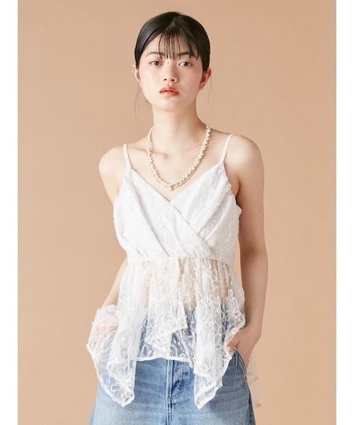 リリーブラウン チュール小花柄刺繍トップス＆ファーキャミソール LILY BROWN リリーブラウン Lily Brown フラワー刺繍チュールトップス