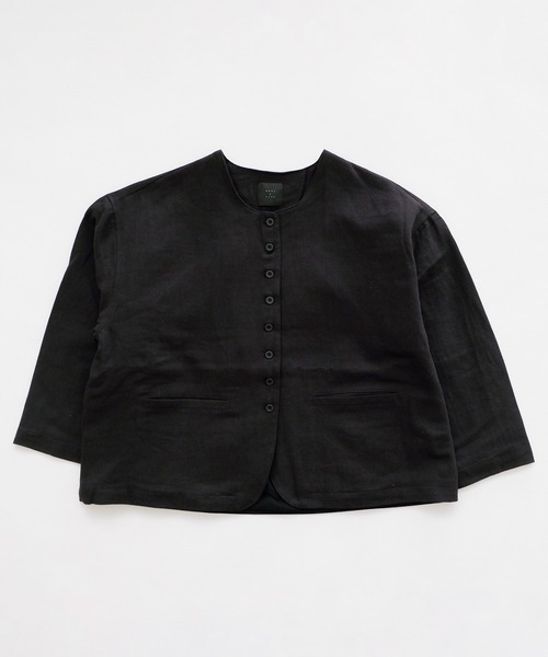 オオカミとフクロウ黒 ノーカラージャケット