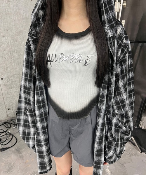 Figments(フィグメンツ)の「フーデッドオーバーチェックシャツ(シャツ/ブラウス・レディース・ブラック・FREE)」の2枚目の写真