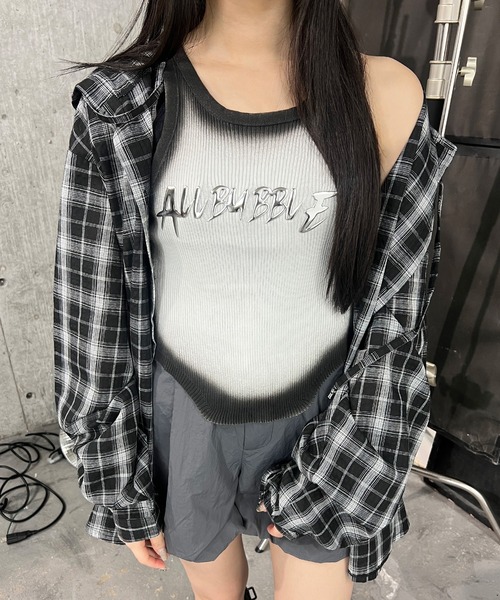 Figments(フィグメンツ)の「フーデッドオーバーチェックシャツ(シャツ/ブラウス・レディース・ブラック・FREE)」の6枚目の写真