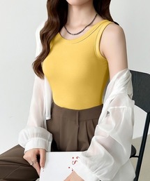 【6色展開】 カップ付きで1枚で楽ラク可愛い カップ付き リブ タンクトップ レイヤード