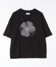 ATELANE 梨地/アソート半袖Tシャツ/刺繍デザイン/切替デザイン