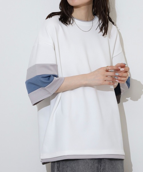 ATELANE(アテレーン)の「ATELANE 梨地/アソート半袖Tシャツ/刺繍デザイン/切替デザイン(Tシャツ/カットソー・メンズ・グリーン/ホワイト系その他/ホワイト系その他3/ブラック系その他/ホワイト系その他2/ブラック系その他2/ブラック系その他3/ブラック・L/M)」の4枚目の写真