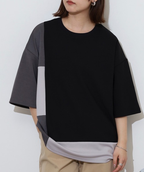 ATELANE(アテレーン)の「ATELANE 梨地/アソート半袖Tシャツ/刺繍デザイン/切替デザイン(Tシャツ/カットソー・メンズ・グリーン/ホワイト系その他/ホワイト系その他3/ブラック系その他/ホワイト系その他2/ブラック系その他2/ブラック系その他3/ブラック・L/M)」の6枚目の写真