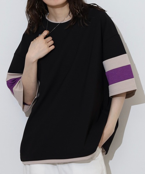 ATELANE(アテレーン)の「ATELANE 梨地/アソート半袖Tシャツ/刺繍デザイン/切替デザイン(Tシャツ/カットソー・メンズ・グリーン/ホワイト系その他/ホワイト系その他3/ブラック系その他/ホワイト系その他2/ブラック系その他2/ブラック系その他3/ブラック・L/M)」の7枚目の写真