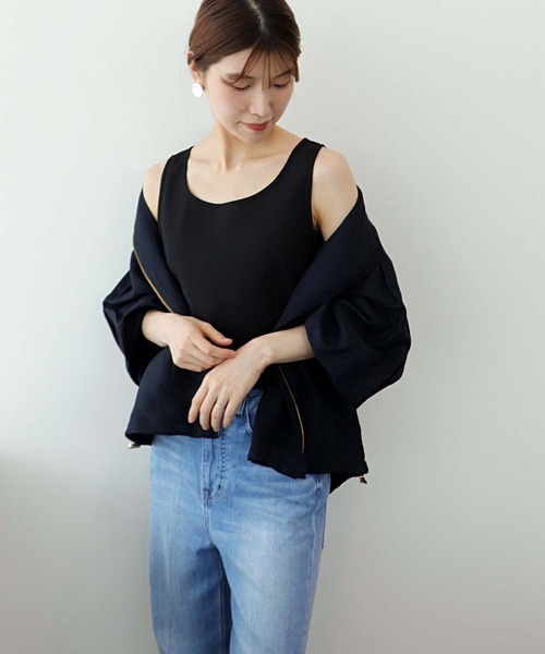 Jines（ジネス）の「デシンタンクトップブラウス（シャツ/ブラウス・レディース・ブラック/ホワイト・38）」の7枚目の写真