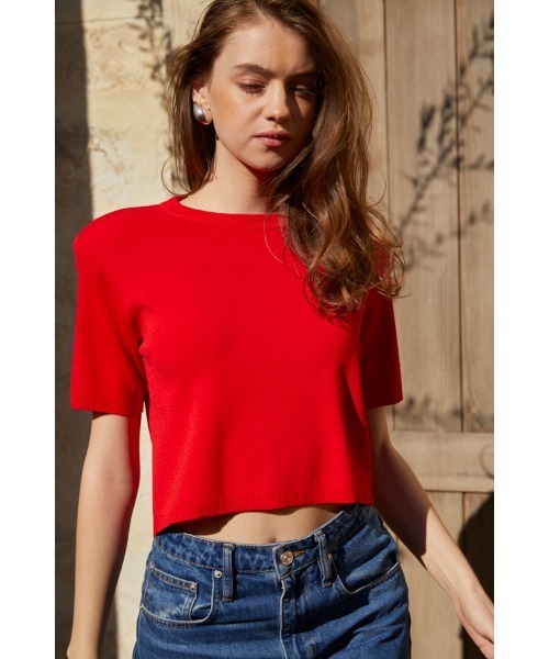 Estella.K(エステラケー)の「Melanie Open Back Top オープンバックニットトップ(ニット/セーター・レディース・レッド/ホワイト×ブラック/ネイビー・FREE)」の12枚目の写真