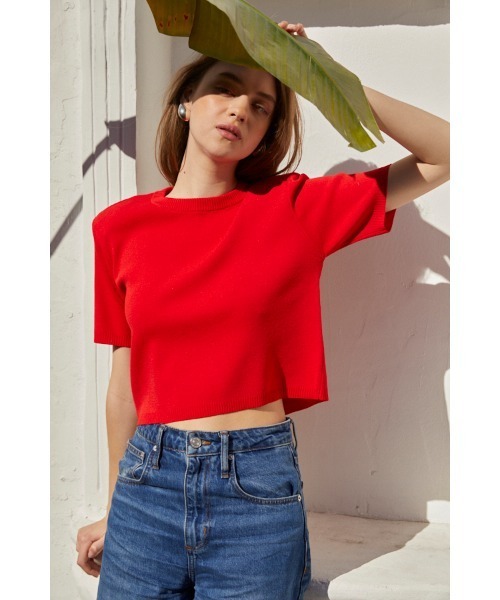 Estella.K(エステラケー)の「Melanie Open Back Top オープンバックニットトップ(ニット/セーター・レディース・レッド/ホワイト×ブラック/ネイビー・FREE)」の14枚目の写真