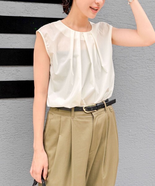 NOLLEY’S（ノーリーズ）の「《セットアップ対応》撥水ストレッチタフタタックブラウス（シャツ/ブラウス・レディース・ネイビー/ライトブルー/ホワイト・38）」の2枚目の写真