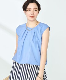 《セットアップ対応》撥水ストレッチタフタタックブラウス