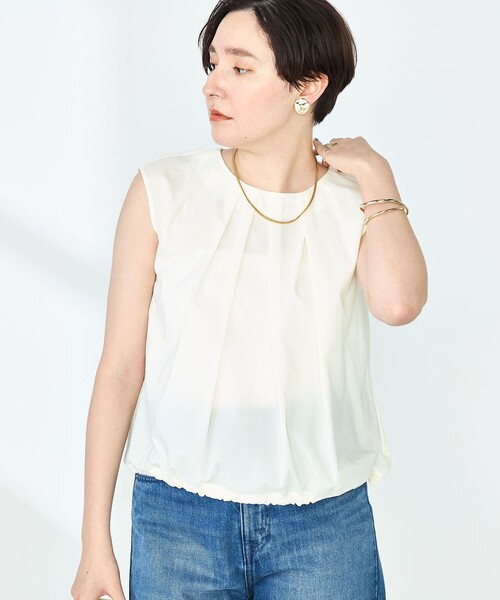 NOLLEY’S（ノーリーズ）の「《セットアップ対応》撥水ストレッチタフタタックブラウス（シャツ/ブラウス・レディース・ネイビー/ライトブルー/ホワイト・38）」の4枚目の写真