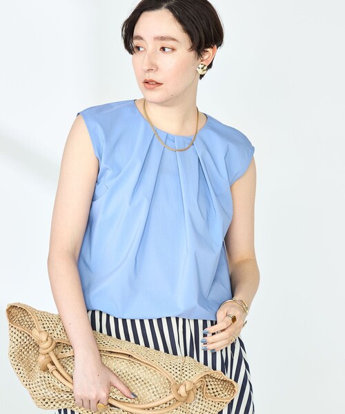 NOLLEY’S（ノーリーズ）の「《セットアップ対応》撥水ストレッチタフタタックブラウス（シャツ/ブラウス・レディース・ネイビー/ライトブルー/ホワイト・38）」の12枚目の写真