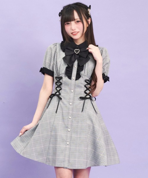 ウエストレースアップ半袖ワンピース（ワンピース）｜Secret Honey