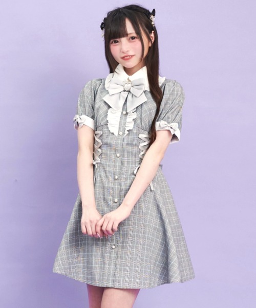 Secret Honey(シークレットハニー)の「ウエストレースアップ半袖ワンピース(ワンピース・レディース・ブルー/ピンク/ブラック・MEDIUM)」の12枚目の写真
