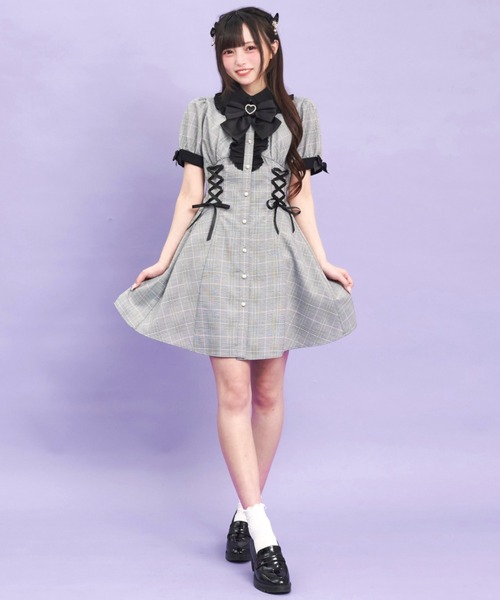 Secret Honey(シークレットハニー)の「ウエストレースアップ半袖ワンピース(ワンピース・レディース・ブルー/ピンク/ブラック・MEDIUM)」の14枚目の写真